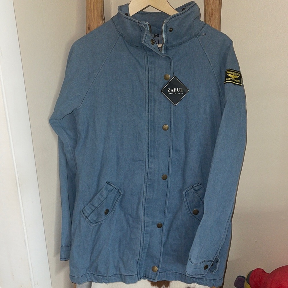 NWT ZAFUL Denim Military Jacket